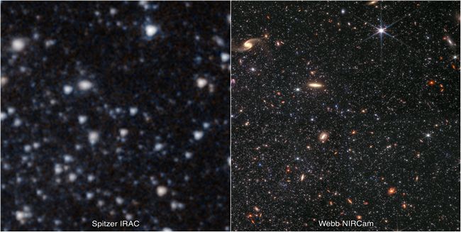 مقایسه تصویر تلسکوپ فضایی وب و تلسکوپ فضایی اسپیتزر