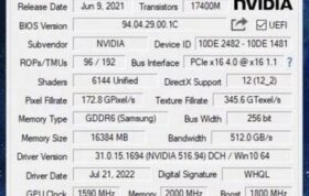 مشخصات کارت گرافیک RTX 3070 Ti 16GB