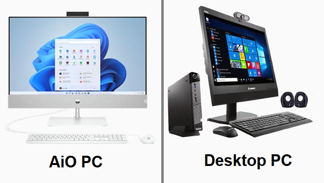 بهترین کامپیوتر بدون کیس - تصویر مقایسه کامپیوتر شخصی و کامپیوتر AiO