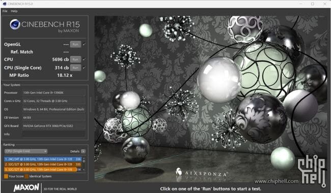 عکلکرد 13900k در cinebench