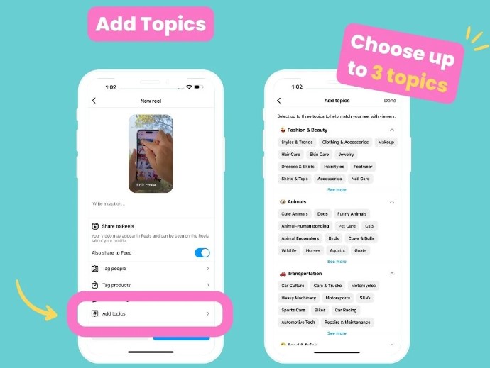 ایجاد Topics در Reels اینستاگرام