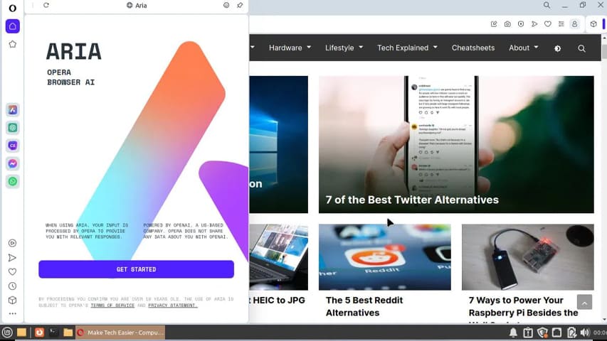Aria دستیار هوش مصنوعی مرورگر Opera