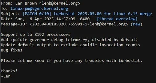 ایمیل مربوط به بروزرسانی جدید Turbostat
