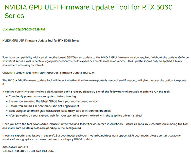 NVIDIA firmware update