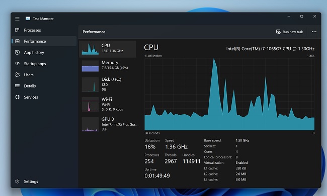تصویر Task manager ویندوز ۱۱