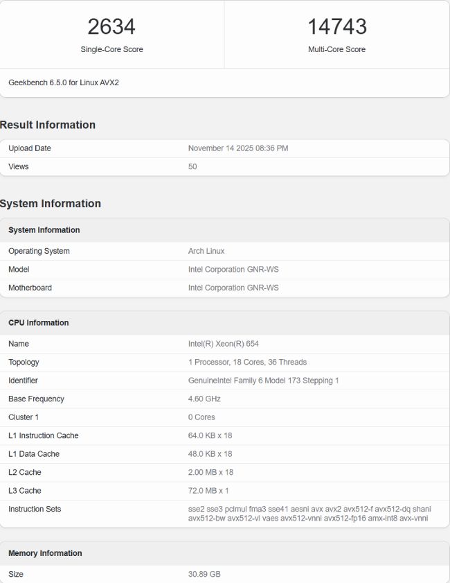 افشای مشخصات پردازنده Xeon 654؛ برگ برنده 18 هستهای اینتل برای رقابت با AMD؟ بنچمارک پردازنده Xeon 654 اینتل
