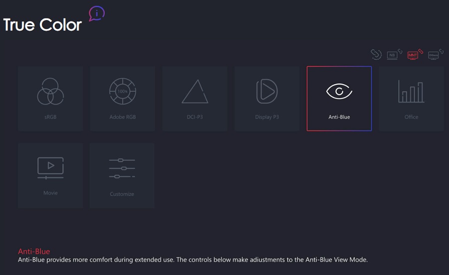 True Color در اپلیکیشن MSI Center