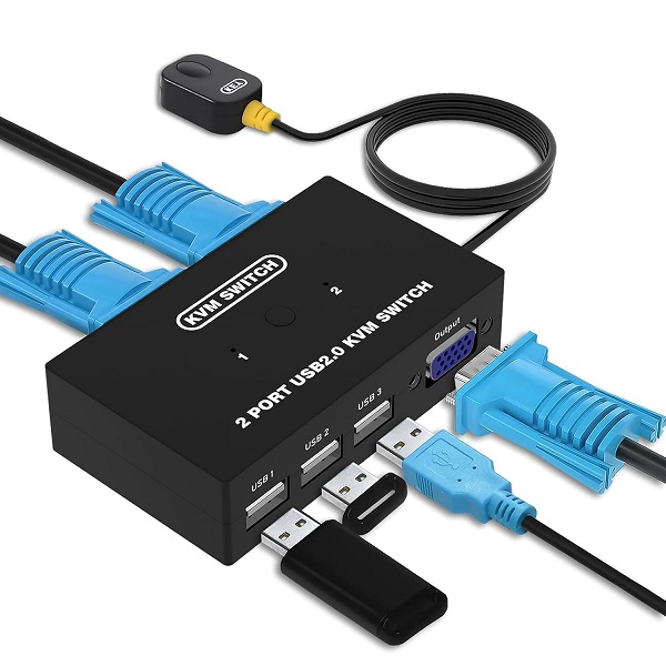 کی وی ام (KVM SWITCH) دستی 2 پورت با کابل