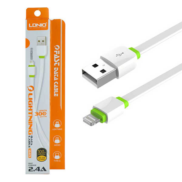 کابل USB گوشی آیفون کوتاه فلت الدینیو XS-073