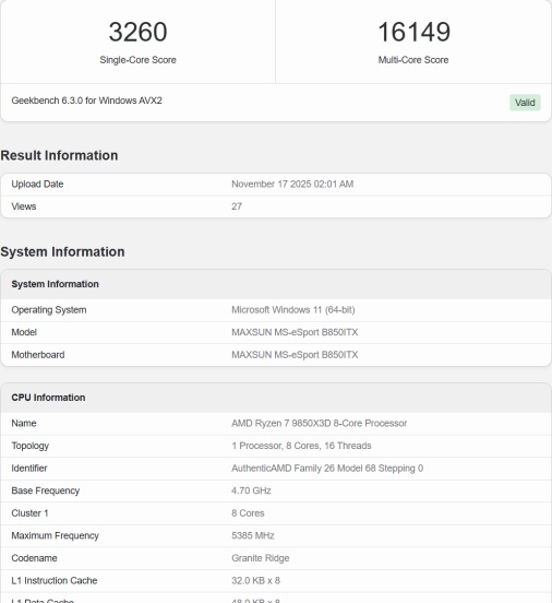 بنچمارک Ryzen 7 9850X3d